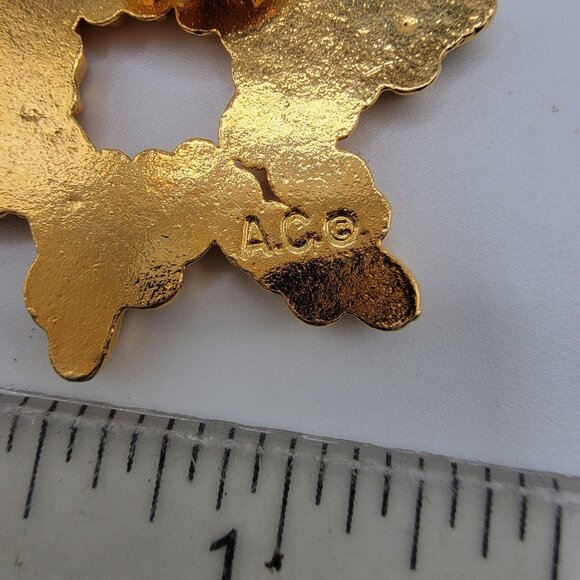 Vintage Brooch Pin‎ Orange Snowflake Signed A C - Picture 4 of 4